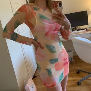 Floral Printed Mesh Dress